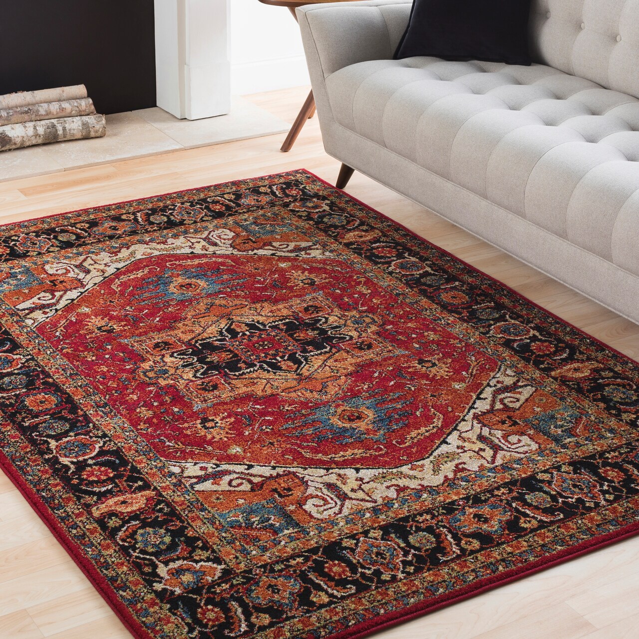 Tiwari Home 3.9' x 5.5' Persian Patterned Red and Black Rectangular Area Throw Rug